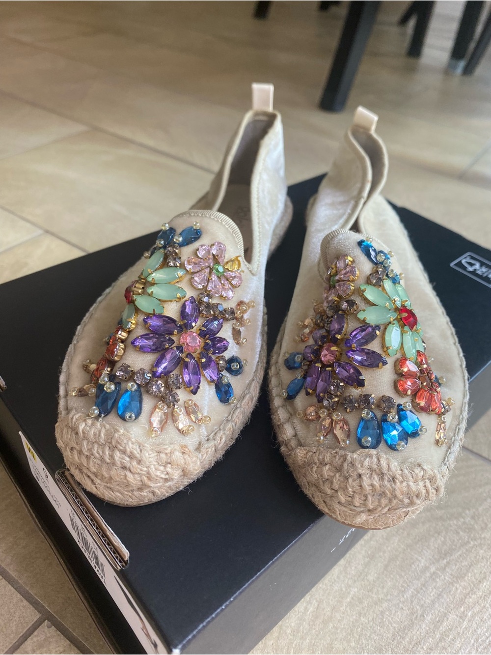 Rhinestone Espadrille Slip-Ons Multicolor